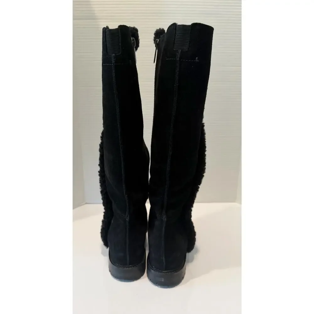 Aquatalia Cheyenne Black Lug Sole Suede Shearling Fur Lined Boots Italy‎ Sz 7M